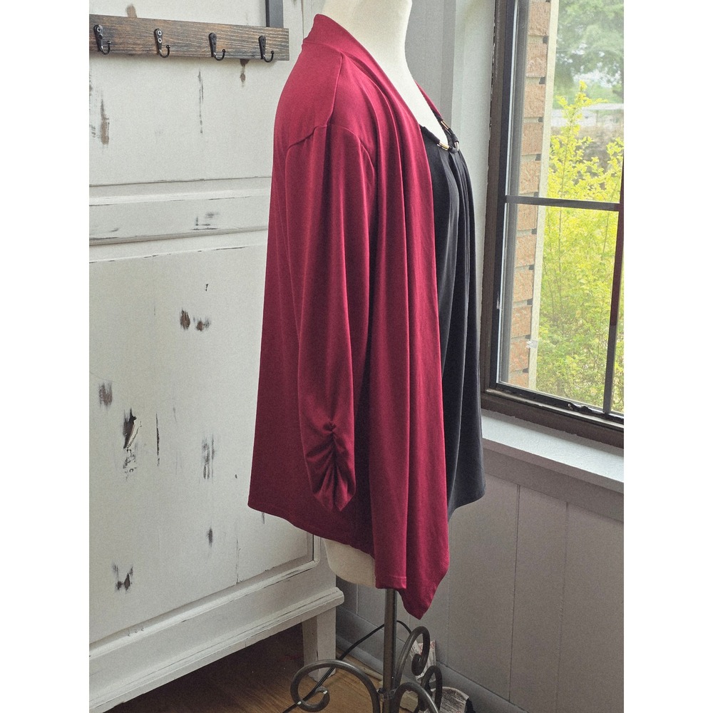 Corvia‎ Layered Look Cardigan Blouse Top Burgundy Black Metal Accent L - Picture 2 of 10